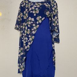 Blue Floral Overlay Dress (Size: M)