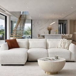 Modern Modular Sectional Sofa – Convertible U/L Shape Couch with Ottoman (4-Piece, White)