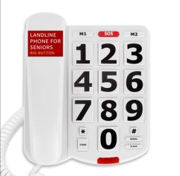 Uvital Big Button Phone for Seniors, Landline Phone for Elderly with Big Buttons, 2 One-Touch Speed Dial Keys & an SOS Emergency Button, Visual Ringer