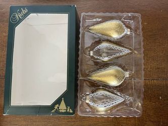 Vtg 1980's - 90's Kreg Glass Teardrop 4" Ornaments w/Glitter Filigree