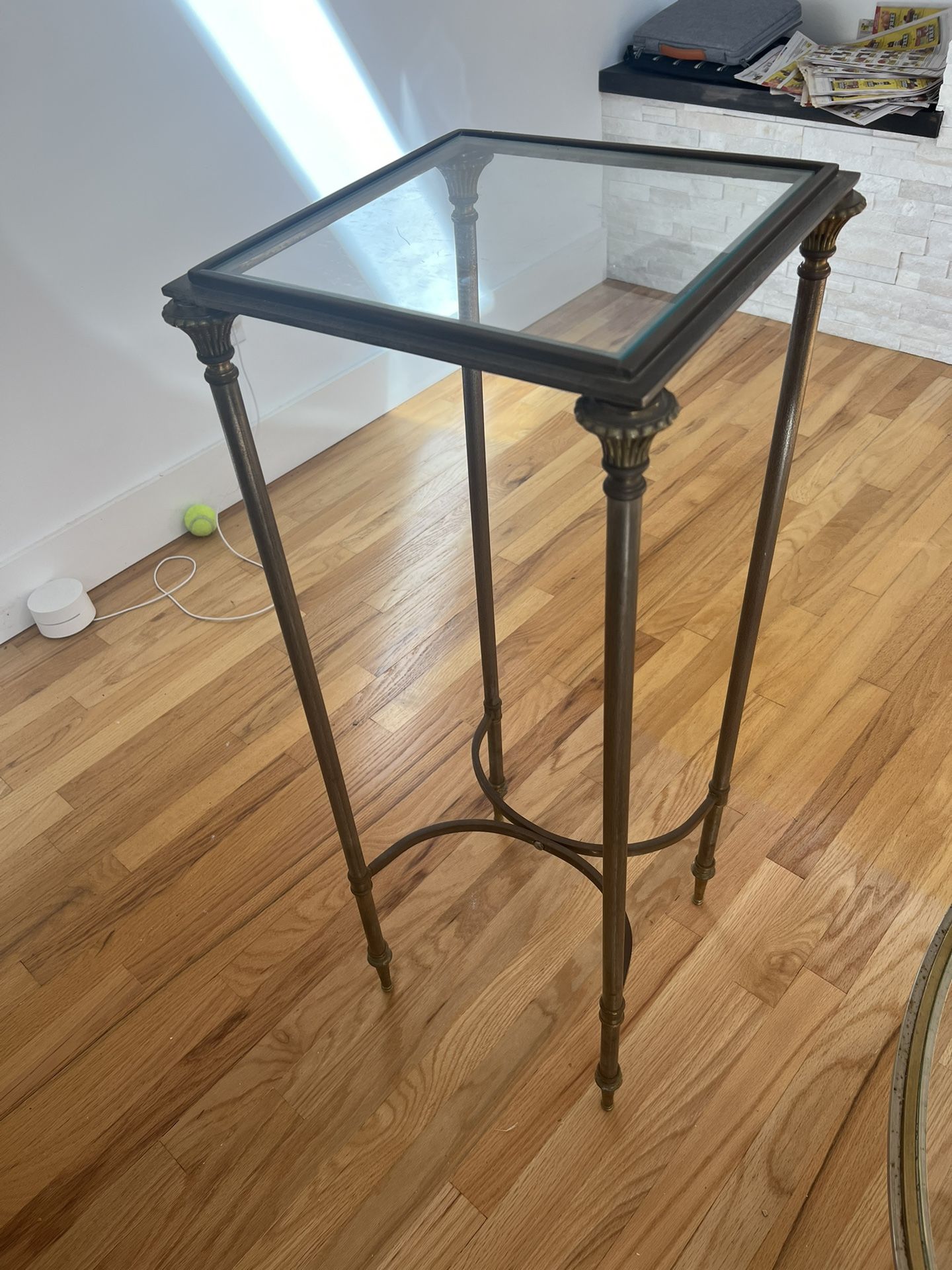 Moving Sale.Vintage Plant Stand with Glass Top Size 36”x14”