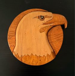 Vintage 1996-Handcrafted Signed Intarsia Wood Art-Bald Eagle Plaque (6")