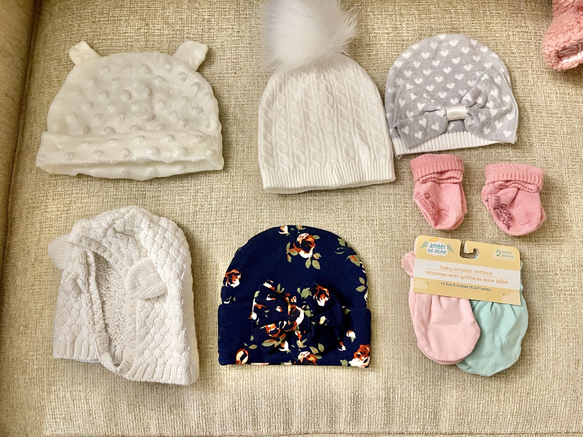 Baby Socks, Mittens, Beanies, Bob, and Nursing Blanket $5