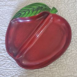 Vintage MCM Apple-Shaped Divided Serving Tray | Red Melamine Fruit Snack Platter