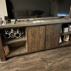 Rustic Wood TV Stand with Wine Rack & Storage