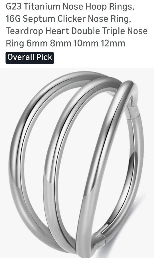 G23 Titanium Nose Hoop Rings, 16G Septum Clicker Nose Ring, Teardrop Heart Double Triple Nose Ring 6mm 8mm 10mm 12mm