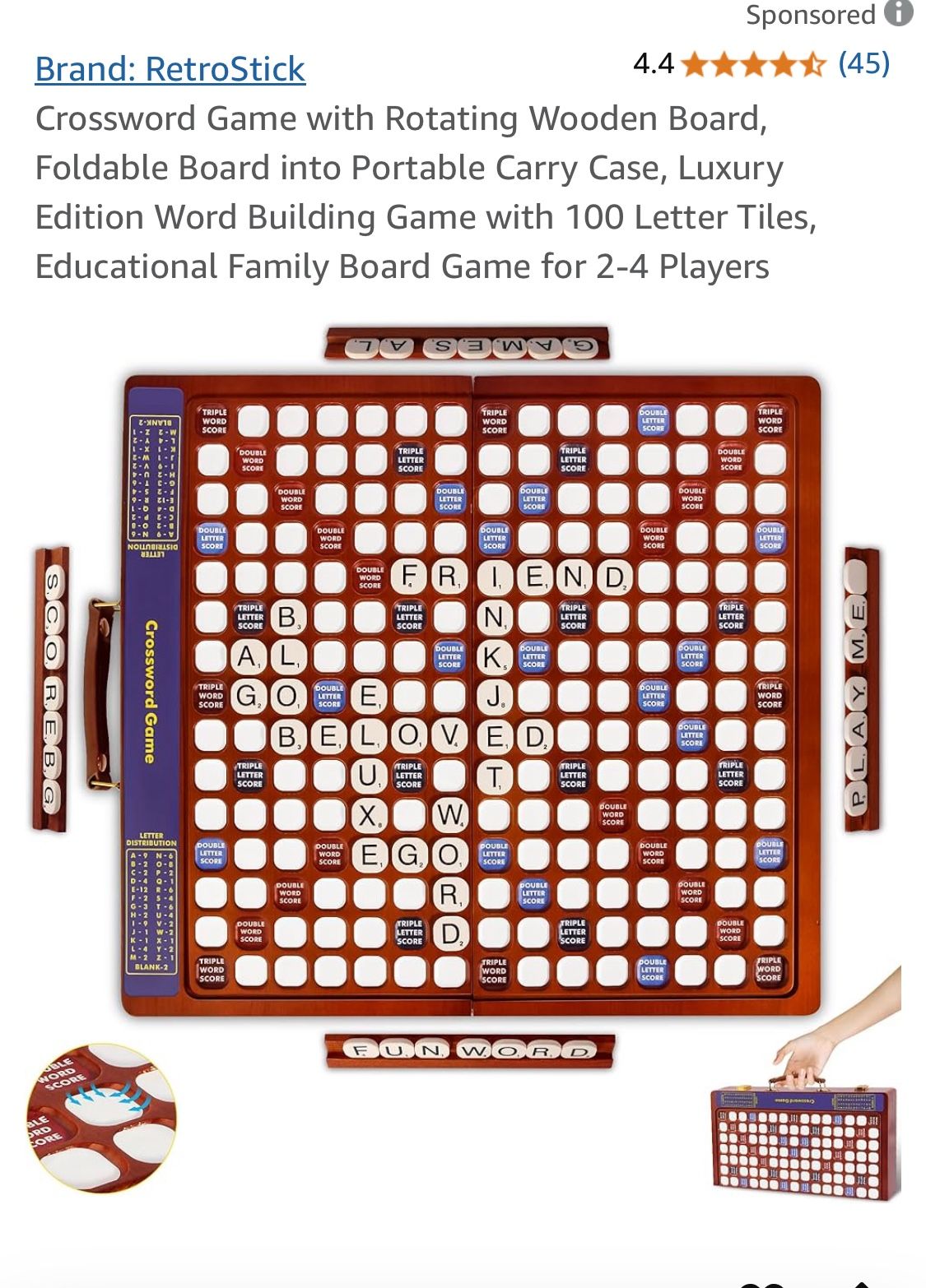 Retrostick New Crossword Game W Rotating Wooden Board(Portable)