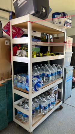 Storage shelf on lockable wheels