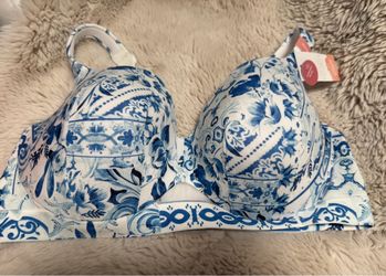Cacique 40DDD Blue White Floral Underwire Bra NWT