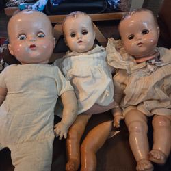 3 vintage dolls NEED REPAIR WORK DOLL