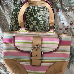 Coach Hamptons Multicolor Striped Buckle Tote Bag
