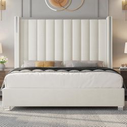 Queen Bed Frame & Mattress Cream