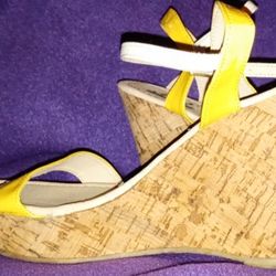 Women's M&E Collection Cork Wedge Heels Yellow Size 8
