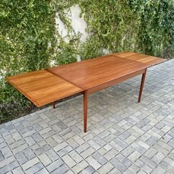Restored 1960s Danish Modern Teak Draw Leaf Dining Table for 10 Guests