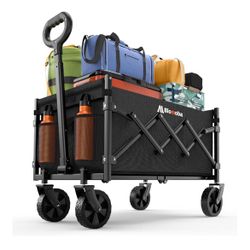 Folding Wagon Cart with Wheels, 220lbs Utility Wagon Cart, Black