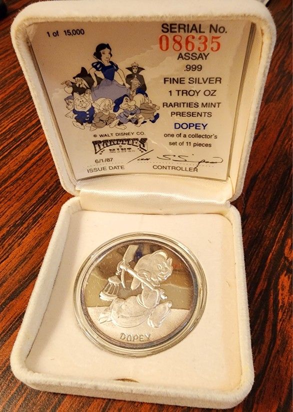 Disney's Snow White 50th Anniversary Dopey 1oz Silver Coin 