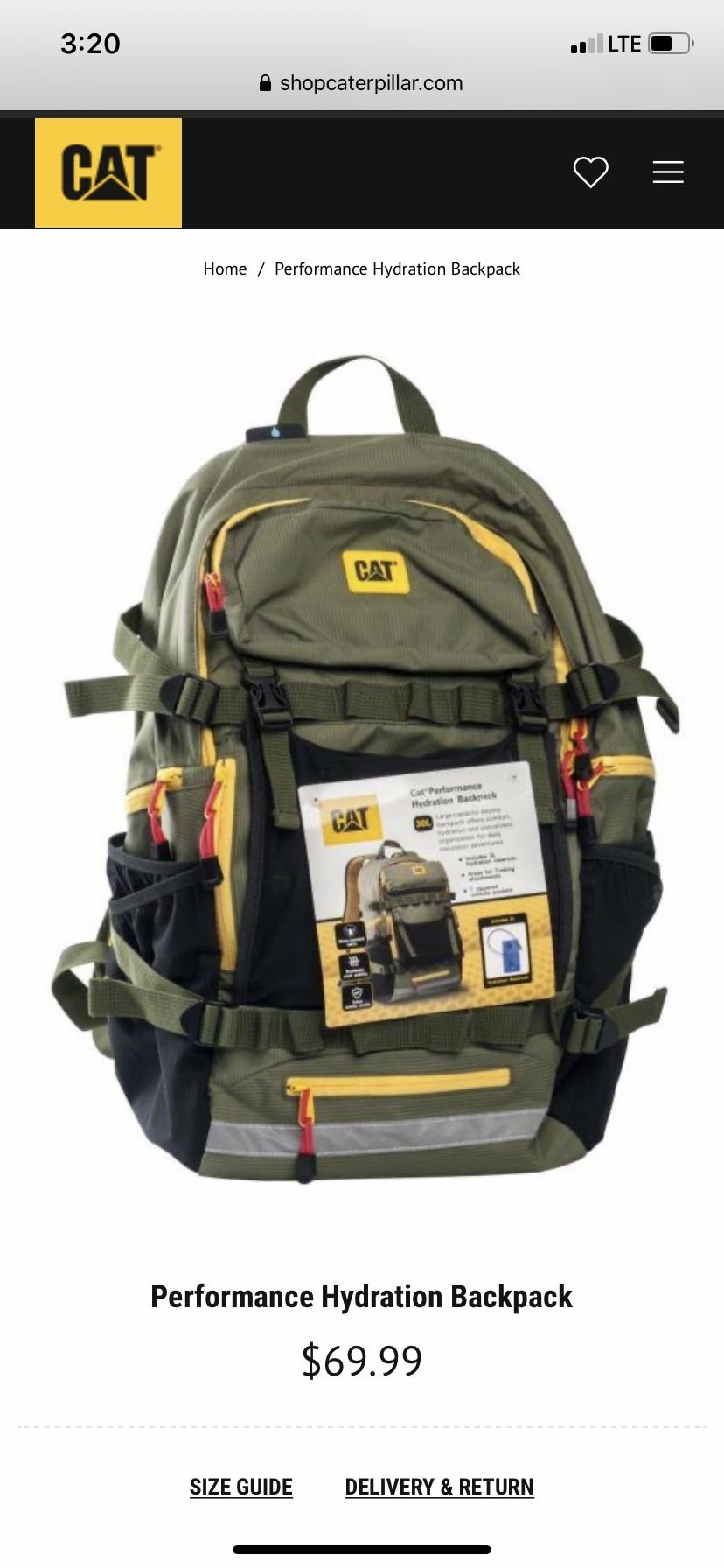 caterpillar performance hydration backpack!