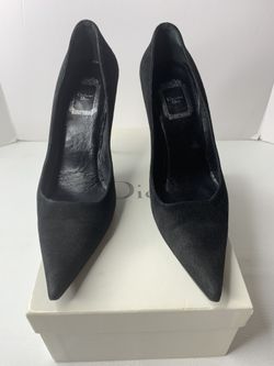 Christian Dior black suede pointed heels pumps size 38 /8