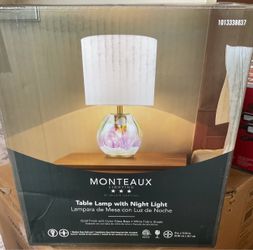 Monteaux Lighting 15.63 in 2-Light Antique Brass Table Lamp with Fabric Shade - New