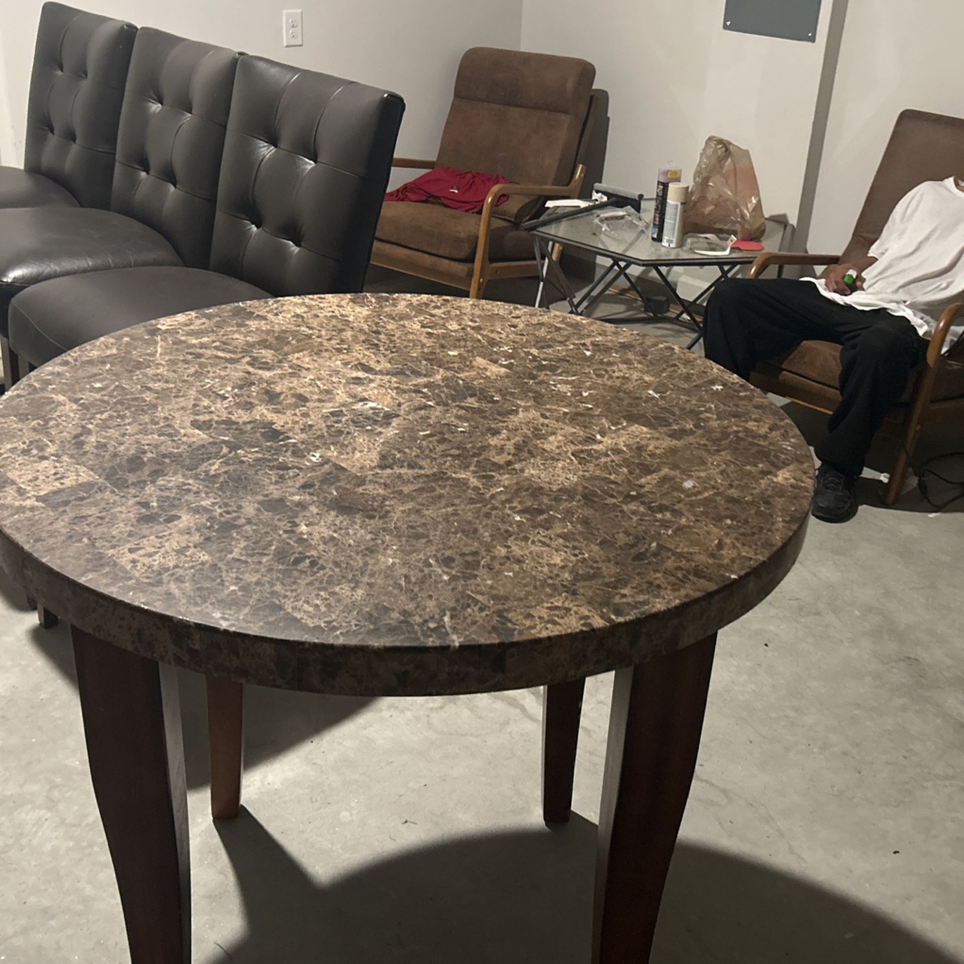 Brown Bar Height Marble Round Table