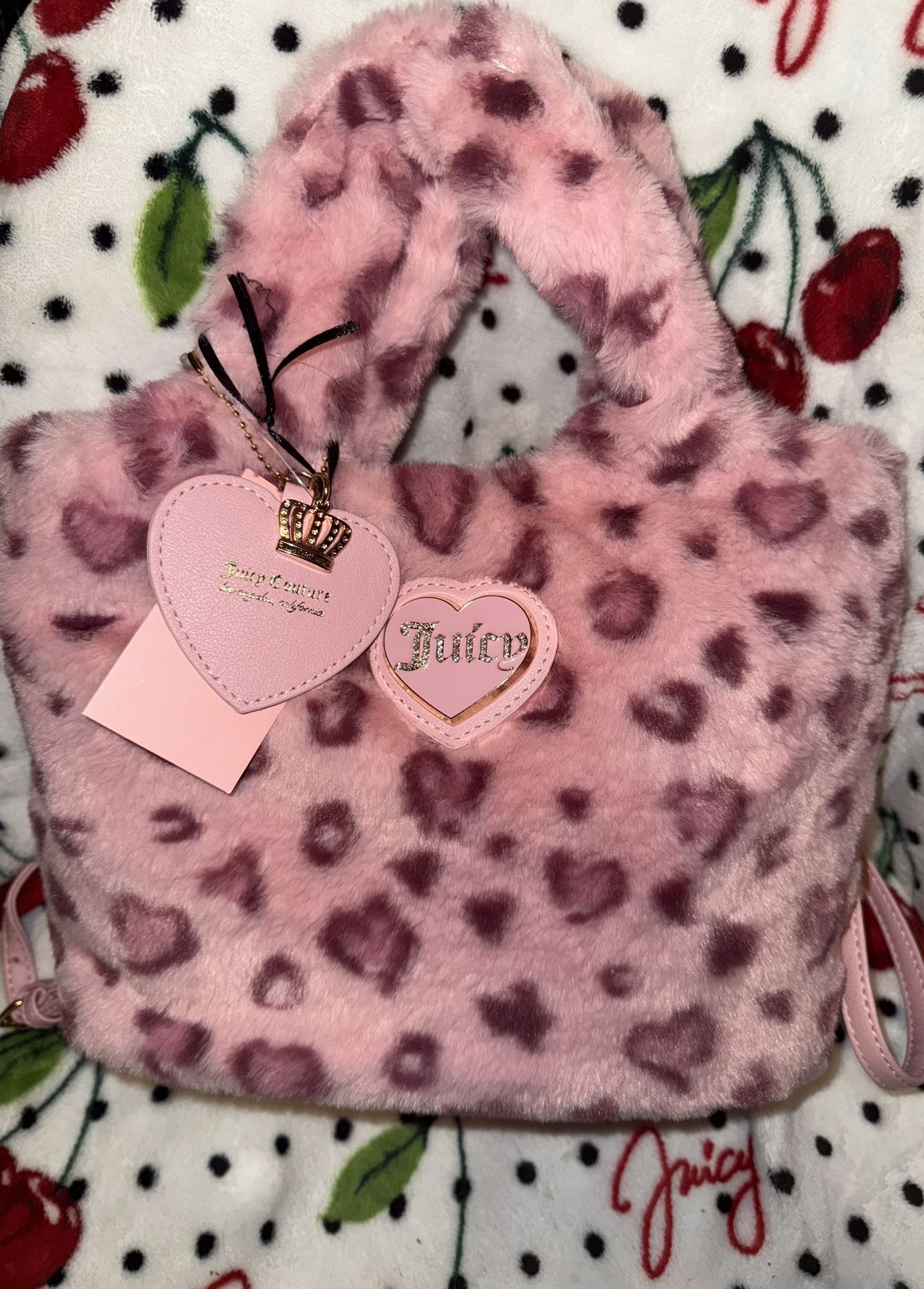 “Juicy Warm Up” Pink Furry Leopard Tote Bag 