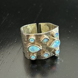 Vintage Ring Silver 925 Opal Size 9.5 Ajustable Wide Chunky