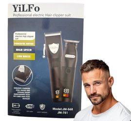 YiLFo Hair Clippers Barber Kit LED Display Trimmer T-Liner Edger Set NEW