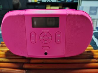 ONN Pink CD Boombox with FM Radio and LCD Display