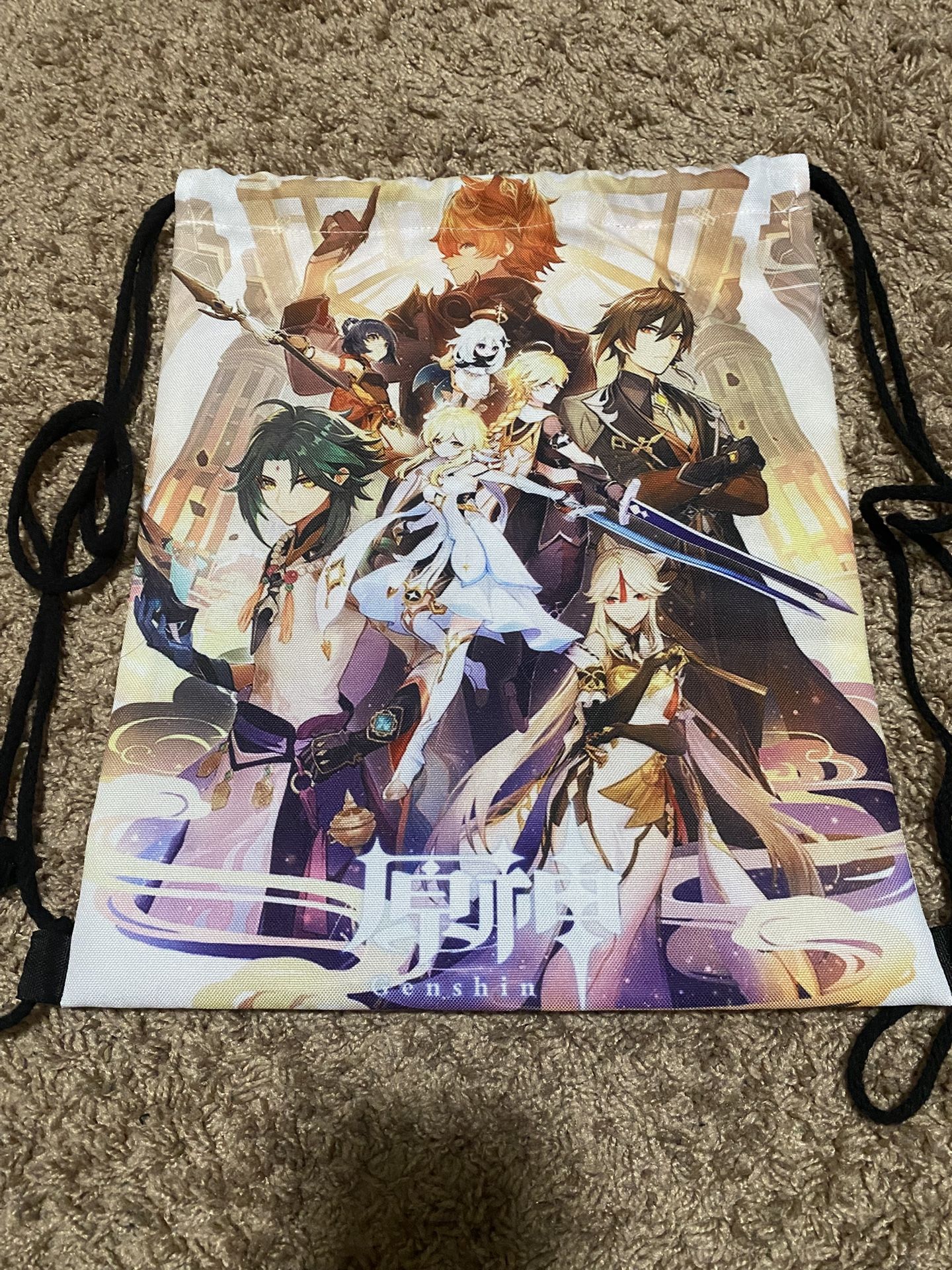 Anime Genshin Impact Drawstring Cinch String Bag Backpack