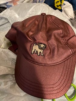 Burgundy Satin Baseball Cap with Pug Embroidery