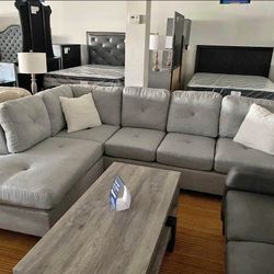 Brand New Grey Reversible Sectional Sofa 