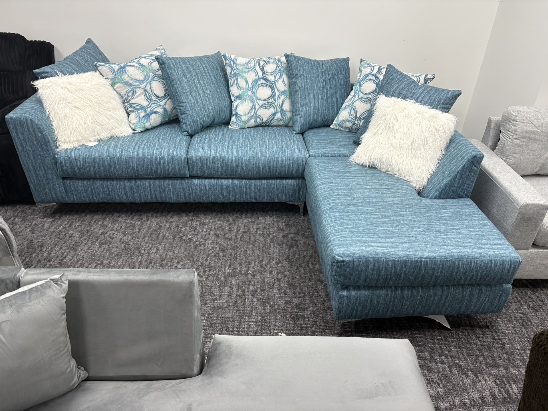 BRAND NEW SECTIONALS  .. $695 INCLUDING DELIVERY! YOU DON’T PAY UNTIL WE DELIVER!! Available in light blue , dark blue and apricot colors