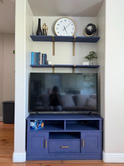 Navy Blue TV Stand with Cabinet and Drawer