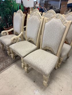 Set of 6 Ornate Cream Dining Chairs