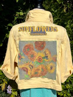 Women's Custom "Sunflower" Plus Size Yellow Stretch Jean Jacket 3X