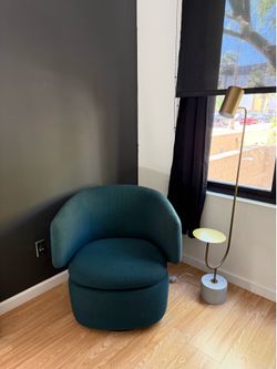 Crescent Swivel Chair West Elm Green Blue Tweed Fabric