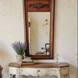 Vtg White Furniture Co. Solid Oak French Countryside Style Wall Mirror - 49.5" x 20.5"