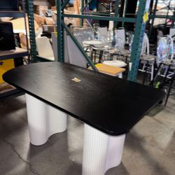 New Assembled Black Dining Table with 2 Black Roman Column Legs (As Is With Details)