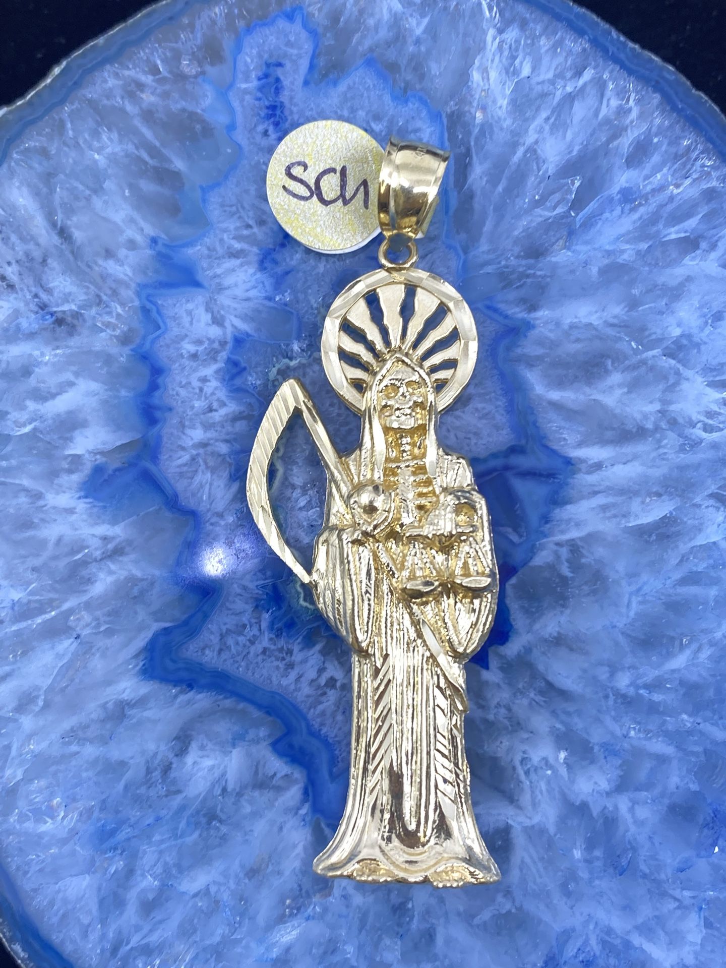 $1050 Yellow Gold Santa Muerte Charm Pendant