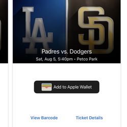 Saturday August 5 Padres Dodgers 127 Fifth Row $50 Each 