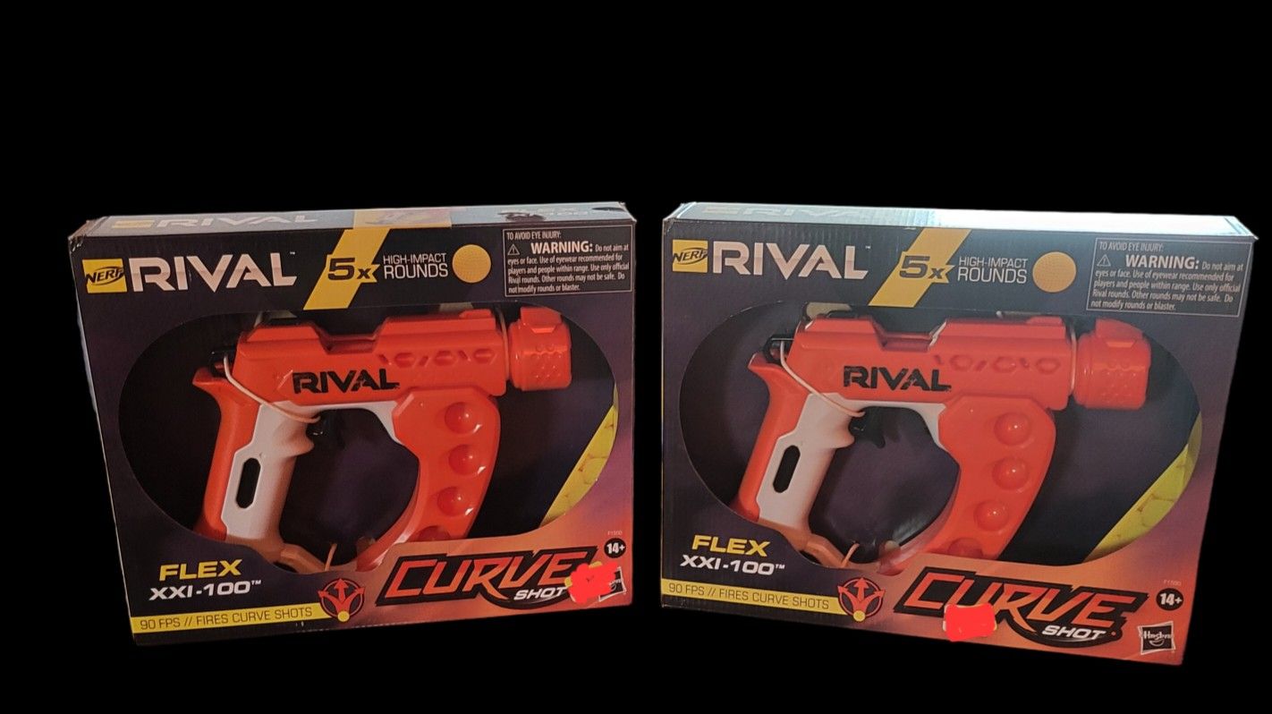 (2) Pair of Nerf Rival Curve Shot -- Flex XXI-100 Blaster -- Fires Curve Shots 🔥 NEW NIB