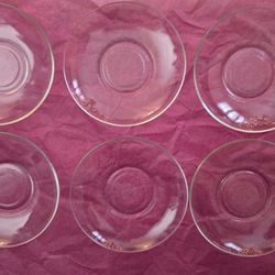 Vintage Arcoror France Clear Glass Saucer Plates - Set of Six