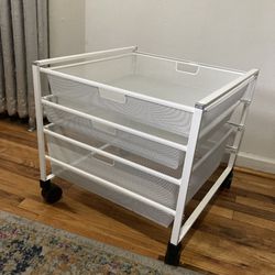 Container Store Elfa White Mesh Rolling Cart with Drawers