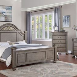 Brand New Grey 4pc Queen Bedroom Set (Available In California & Eastern King)