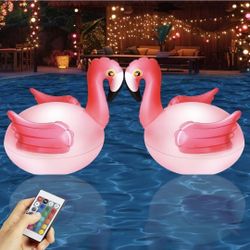 2 Pcs Pink Flamingo Floating Pool Lights 16 Color Change With Remote New In Box