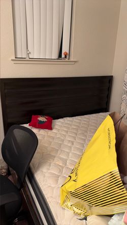 Dark Brown Queen Bed Frame with Headboard