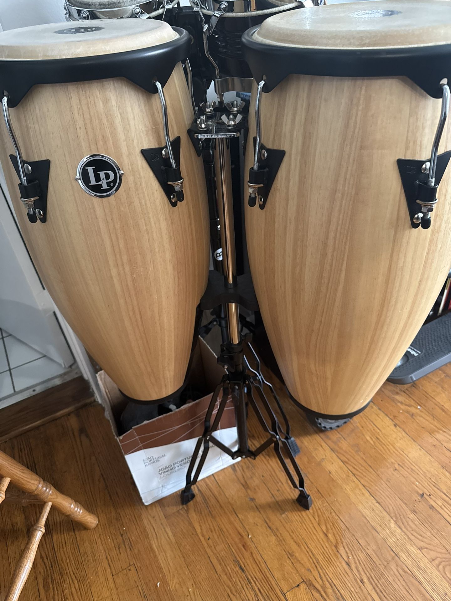 Latin Percussion Aspire Wood Conga/Tumba Set with Stand - 11/12 inch Natural Drums
