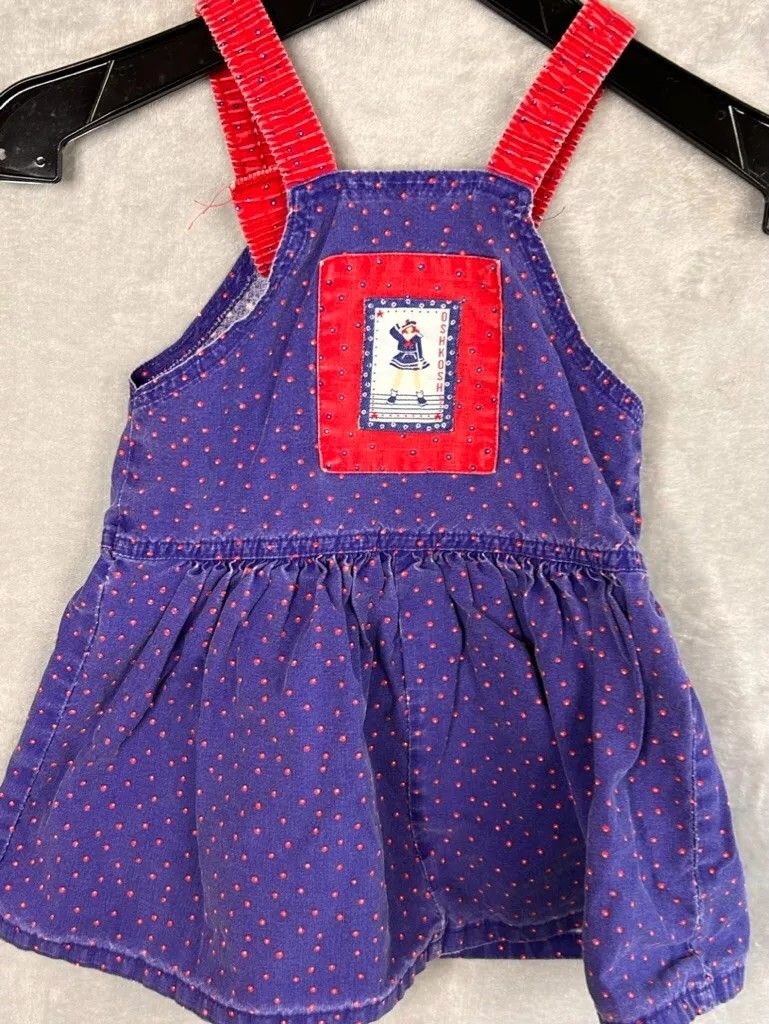 Vintage Oshkosh Girls Denim Jumper Overall Dress Blue Red sailor size 5