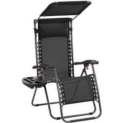 26in Outdoor Zero Gravity Chair Patio Lounge Camping Chair with Sunshade Foldable Reclining Lounge Chair with Cupholder/Pillow