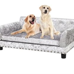 BingoPaw Dog Velvet Sofa Bed Pet Orthopedic Elevated Upholstered Couch with Removable Cover for Large Dogs